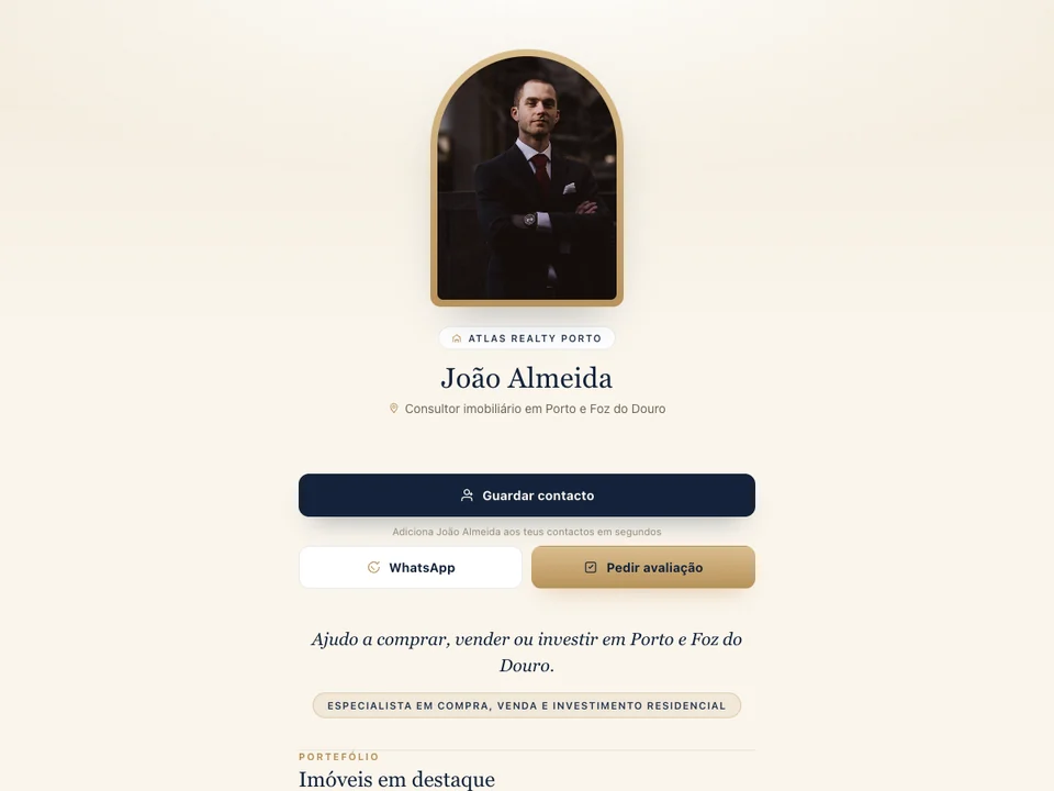 Exemplo demonstrativo de portefólio digital para consultor imobiliário